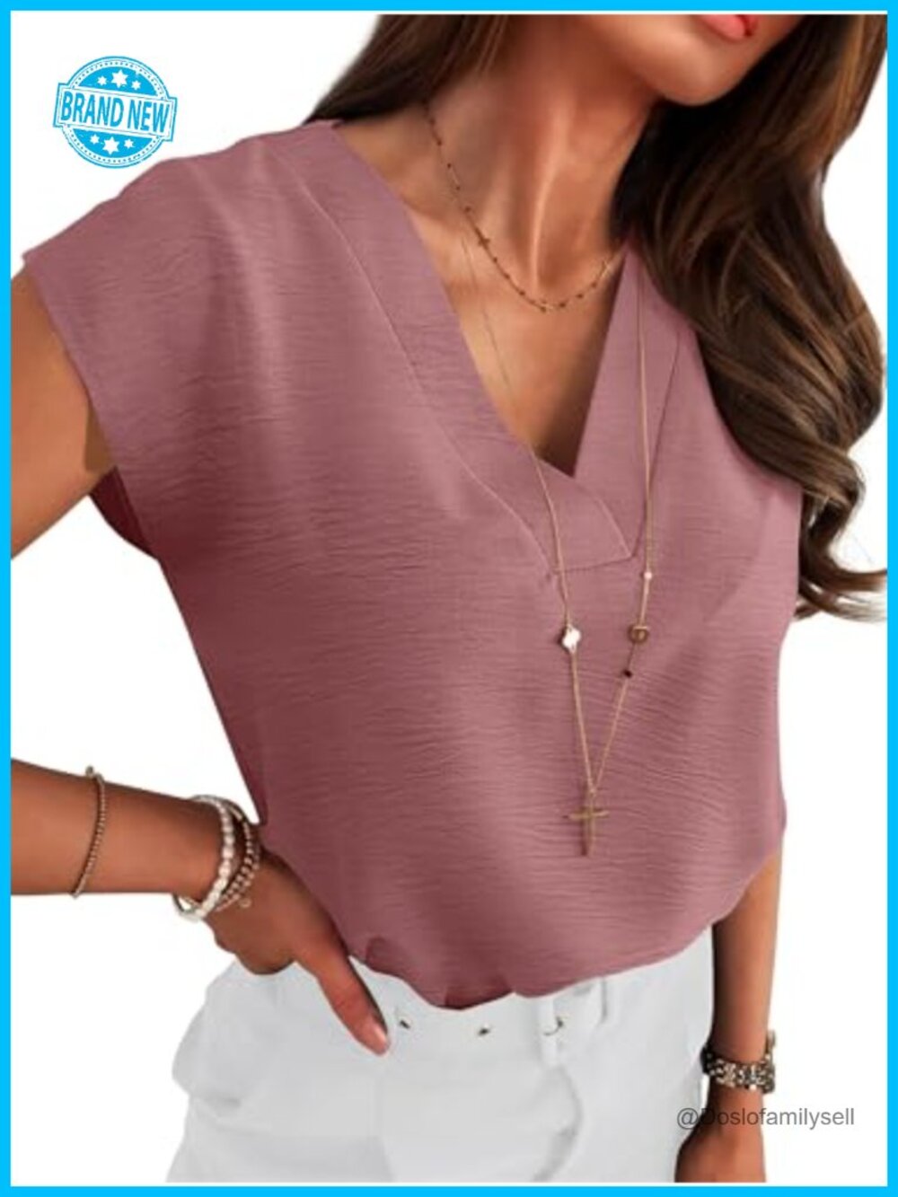 Women's Cap Sleeve V Neck Blouse Business Casual Dressy Top Loose Fit